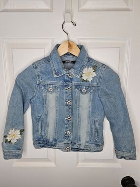 George Light Blue Girls Denim Jacket Flower Embroidery Jean Jacket Size 7